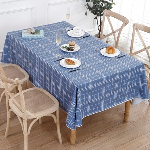 Walrus Heavy Duty Vinyl Tablecloth with Flannel Backing Waterproof Oil-Proof Plastic Table Cloth Stain-Resistant Wipeable Rectangle or Square Table Cover for Indoor and Outdoor (Blue Grid,60x84 Inch) - color: Blue Grid, size: 60" x 84" (Rectangular)