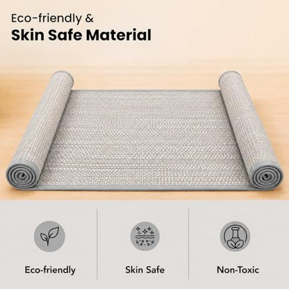 LFH Home Handmade Straw Yoga Mat For Exercise, Workout, Fitness - Perfect Heavy Quality Eco Friendly Natural Straw Reversible Yoga Mat for Men & Women - 72x24 Inch - color: Lt. Grey