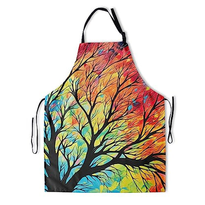 Artist Painting Apron with 2 Pockets Painters Art Aprons Gifts for Women Men - color: Rainbow Leaves Branch Tree