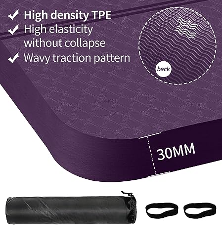 nuveti Large Exercise Mat - 15mm/20mm/30mm Thick Yoga Mat | Workout Mat for Fitness, Yoga, Pilates, Stretching & Floor Exercises for Women & Men with Free Carrying Bag - color: DarkPurple, size: 183X80X20MM