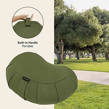 Retrospec Sedona Zafu Meditation Cushion with Buckwheat Hull Fill - Adjustable Yoga & Pilates Equipment Support - 17in Crescent Cotton Cover (Pack of 4) - color: Basil, size: 1 Count (Pack of 4)