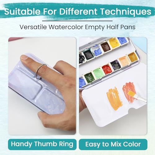 HAUSTG0 Metal Watercolor Palette - Empty Tin with Paint Tray and 14 Half Pans - Travel Palette with Lid - style: Illusionary Water