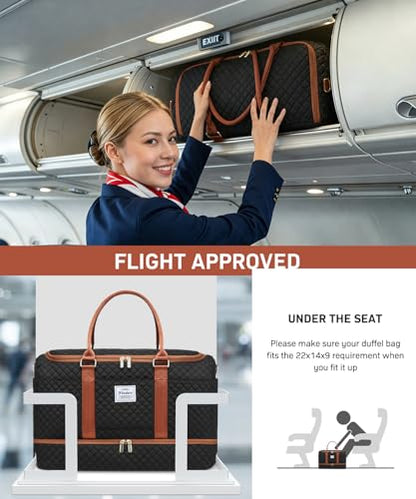 WINDARS Travel Duffle Bag, Weekender Bags for Women with Shoe Compartment, Overnight Bag with Toiletry Bag, Carry On Duffel Bags For Airplanes, Yoga Gym Duffel Bag, Black Brown - color: Black Brown