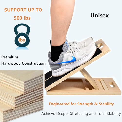 Wooden Slant Board for Calf Stretching and Squats with Adjustable Incline