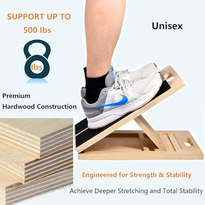Wooden Slant Board for Calf Stretching and Squats with Adjustable Incline