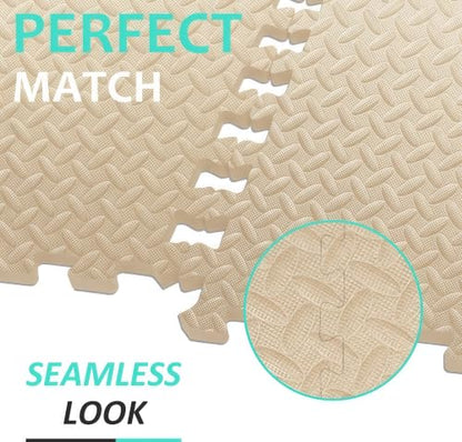 BEAUTYOVO Puzzle Exercise Mat with 12/24/48 Tiles Interlocking Foam Gym Mats, 24'' x 24'' EVA Foam Floor Tiles, Protective Flooring Mats for Gym Equipment - color: 48 Sq.ft/12 Tiles - Creamy White