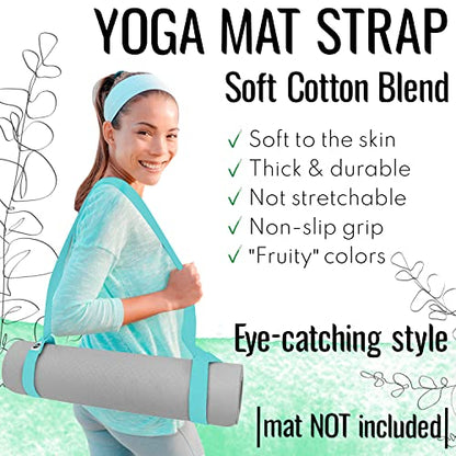 TECEUM Bundle of 2 Items – Stretching Strap for Yoga Light Green Polypropylene 1” & Yoga Mat Strap Blue Mint 64 IN – Mat Holder Sling For All Mats – Leg Strap for Exercising, Physical Therapy