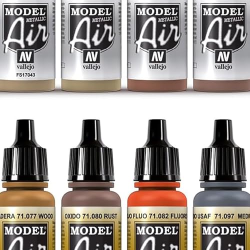 Vallejo Paints: Model Air Color Set - Metallic Effects - 16 Paint Colors - 18ml (.60oz) Bottles, Acrylics for Modeling & Miniatures, Opaque, Hobby