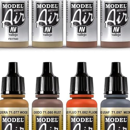 Vallejo Paints: Model Air Color Set - Metallic Effects - 16 Paint Colors - 18ml (.60oz) Bottles, Acrylics for Modeling & Miniatures, Opaque, Hobby