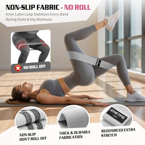 15PCS Fabric Resistance Bands for PT& Yoga Class, Athletes Training, Home Gym Exercise, Non-Slip Booty Bands Bulk Set for Glute, Leg Bands for Women, 3 Resistance Levels with Carry Bag - color: 15PCS-Gray-black