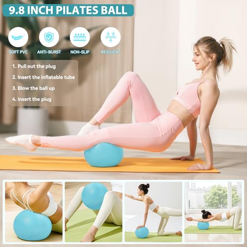 HASHMUST Pilates Ring Kit 12 PCS for Women, Home Workout Equipment with Magic Circle, Mini Exercise Ball, Resistance Bands, Massage Lacrosse, Yoga Strap, Full-Body Fitness Set for Toning & Gift - color: Blue