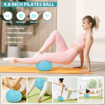 HASHMUST Pilates Ring Kit 12 PCS for Women, Home Workout Equipment with Magic Circle, Mini Exercise Ball, Resistance Bands, Massage Lacrosse, Yoga Strap, Full-Body Fitness Set for Toning & Gift - color: Blue