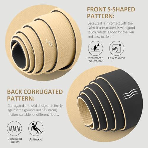 Gruper Yoga Mat Non Slip, 72"L x 24"W x 0.24"/0.32"TH, Anti-Tear Exercise Mat with Carrying Strap and Bag, Pro TPE Yoga Mats for Women, Workout Mats for Home, Pilates and Floor Exercises - color: Beige & Black