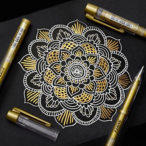 Qionew Gold Gel Pens, 3 Pack, 1mm Fine Gel Ink Pen, Opaque Ink, for Artists Drawing on Black Paper, Sketching, Illustration, Card Making, Bullet Journaling - size: 1 Count (Pack of 3), style: Gold
