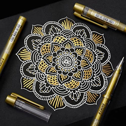 Qionew Gold Gel Pens, 3 Pack, 1mm Fine Gel Ink Pen, Opaque Ink, for Artists Drawing on Black Paper, Sketching, Illustration, Card Making, Bullet Journaling - size: 1 Count (Pack of 3), style: Gold