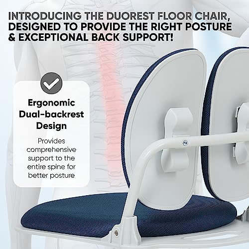 Ergonomic Dual-Backrests Floor Chair with Back Support (Blue) | Reduce pressure on your back by up to 50% - color: Blue