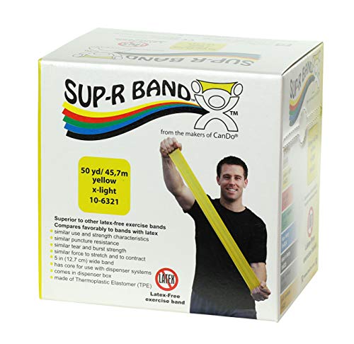 CanDo 10-6321 Sup-R Latex Free Exercise Band, 50 yd Roll, Yellow-X-Light - color: Yellow: X-Light, size: 50 yd