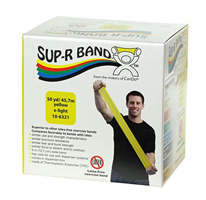 CanDo 10-6321 Sup-R Latex Free Exercise Band, 50 yd Roll, Yellow-X-Light - color: Yellow: X-Light, size: 50 yd