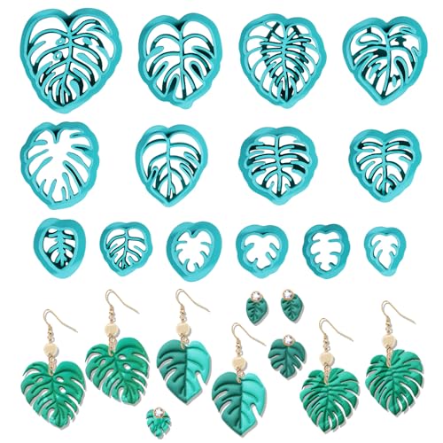 ORIGACH 14 Pcs Monstera Leaves Clay Cutters Set | Leaves Shape Tropical Plants Themed Polymer Clay Cutters for Earring Jewelry Making - style: Monstera Leaves