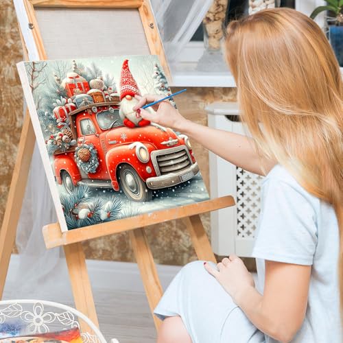 Bowetile 4 Pack Framed Paint by Numbers Christmas for Adults Beginners, Adults' Paint-by-Number Gnome Kits on Canvas, DIY Acrylic Number Painting Crafts Kits Christmas Gifts for Home Decor, 8x8in - color: Gnome