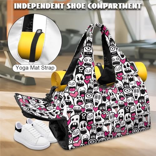 Yoga Gym Bag with Removable Adjustable Shoulder Strap, Shoe Compartment & Top Yoga Mat Holder 17.72x8.66x9.84in - color: Halloween Cute Ghost Print