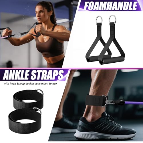WHATAFIT Resistance Bands with Handles, 5-Level Exercise Bands for Workout - color: Pink Purple