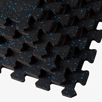 Velotas 3/8-Inch Thick Interlocking Foam Tiles with Rubber Top - Personal Fitness Mat, EVA Foam Puzzle Floor Tiles, for Home Gym Workouts - color: Blue Fleck, style: 48 Square Feet (12 Tiles)