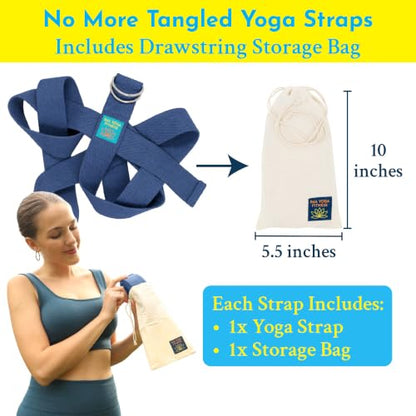 Extra-Wide 2 Inch Cotton Yoga Strap: Stretching, Physical Therapy, Exercise - color: Navy, size: 8 feet