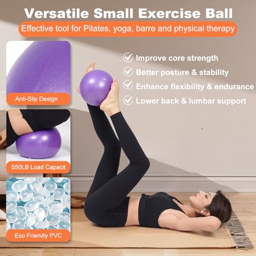 Tsikavo Pilates Ring, Pilates Ring Circle and Ball Set, 12 Inch Magic Circle Pilates Ring,9 Inch Small Exercise Ball,Resistance Bands Set, Home Pilates Equipment for Women - color: Purple
