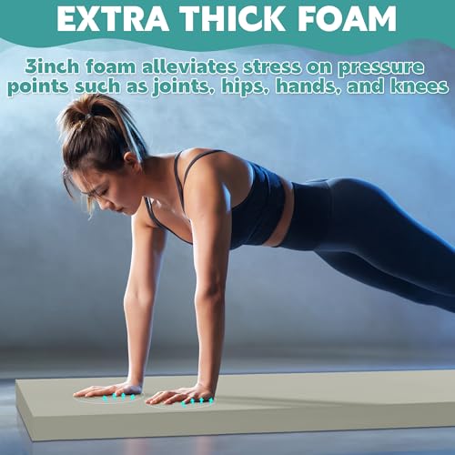 MABOZOO 3 Inch Thick Yoga Mat, Extra Thick Gymnastics Mat With Carrying Handles for Men Women, PU Leather Anti-Tear Fitness Foam Exercise Mat for Yoga, Pilates, Stretching - color: Gray