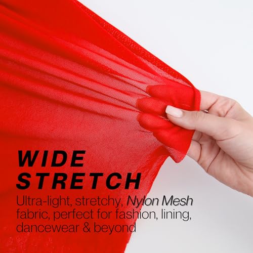 Zelouf Fabrics Red Nylon Mesh Fabric by The Yard | Stretchy Soft Power Mesh See-Through Fabric for Costumes, Lining, DIY, Crafts, Dancewear - 3 Yards - color: Red, size: 3 Yard