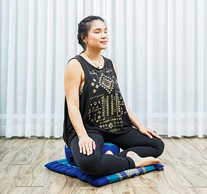 Leewadee Meditation Cushion Set – 1 Small Zafu Yoga Pillow and 1 Small Roll-Up Zabuton Mat Filled with Kapok - color: Sf28 - Blue