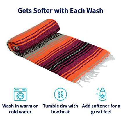 La Montana Bulk Falsa Mexican Blanket, 4 Pack, Hot Pink/Orange/Tan - color: Hot Pink/Orange/Tan