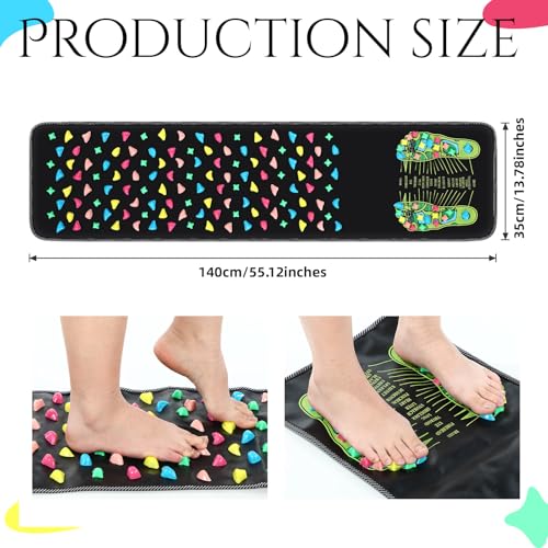 BBTO Foot Massage Mat Reflexology Walk Stone Road for Acupressure Foot Massage Acupoint Mat for Long Sitting Elderly Students and Office Workers(55.12 x 13.78 Inches) - size: 55.12 x 13.78 Inch