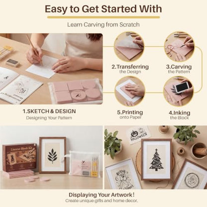 26-Piece Linocut kit for Family-with Tools, Paints,Linocut Block | Includes a Logo Storage Bag Perfect for Beginners, Family Craft Activities, Home DIY Projects & Creative Gift Making - color: kit-26
