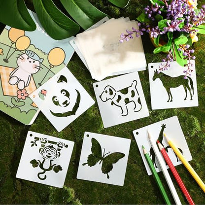 Augshy 56 Pcs Animal Stencils for Painting Craft Drawing Templates for Kids | Reusable Plastic, Wood Canvas Fabric Rock Glass Pottery, DIY Artist Painting, Drawing Stencils for Artists Kids Crafters - style: Animals