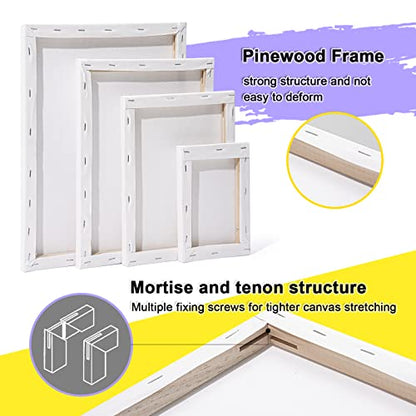 Inburit 16 PCS Multi Size Stretched Blank Canvas for Acrylic & Oil Painting | 16 Pack Blank Primed Cotton Canvas for Acrylic & Oil Paint, 5x7, 8x10, 9x12, 11x14 inches - size: 16PCS+(4sizex4)