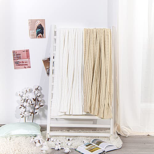 NTBAY Cotton Cable Knit Throw Blanket, 51 x 67, White - color: White, size: Throw(51"x67")