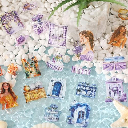 500PCS Scrapbook Stickers Kit, Retro House Coconut Tree Flowers People Transparent Waterproof Pet Stickers Set, Aesthetic Junk Journal Supplies for Scrapbooking, Journaling, Collage, DIY Art Crafts - color: Summer Rain and Sunshine