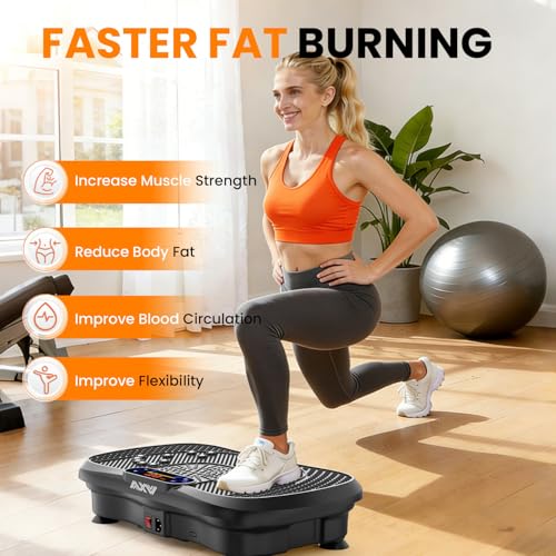 AXV Vibration Plate Fitness Platform Exercise Machine Body Vibrating Board | Curved Design Powerful 200W Bluetooth Oscillating Shake Plate for Lymphatic Drainage Recovery Whole Body Toning With Handles - color: SLIM.DEEPBLACK