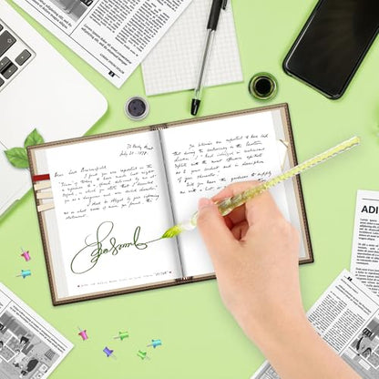 Luxiv Glass Dip Pen Set, Purple Crystal Pen With Ink, Holder, and Package - color: Green, style: Basic