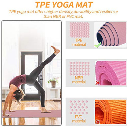 Yoga Starter Kit - 11-Piece Set with Yoga Blocks, Strap, Ball, Mat, Carrying Strap, Net Bag, Cooling Towel - color: Pink