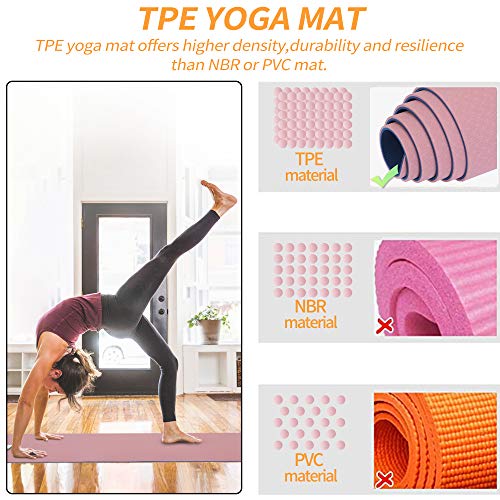 Yoga Starter Kit - 11-Piece Set with Yoga Blocks, Strap, Ball, Mat, Carrying Strap, Net Bag, Cooling Towel - color: Pink