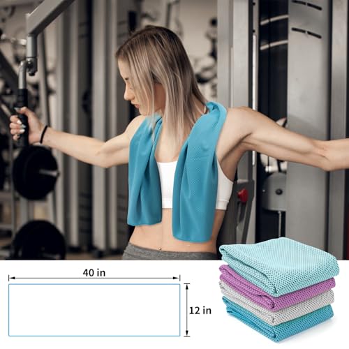 YESLIFE 4-Pack Cooling Towels (40"x 12"), Cooling Neck Wraps, Ice Towel - color: Grey, Lake Blue, Purple, Light Blue