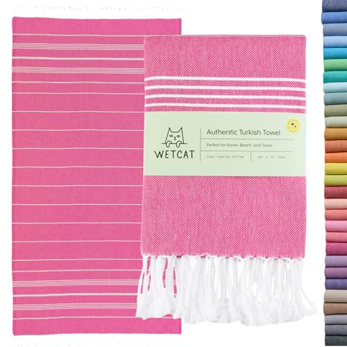 WETCAT Turkish Beach Towel Oversized (38"x71") 100% Turkish Cotton, Made in Turkey - Sand Free, Extra Large, Ultra Soft, Quick Drying, Compact & Lightweight for Travel - Fuchsia - color: Fuchsia, size: Beach Towel (38" x 71")