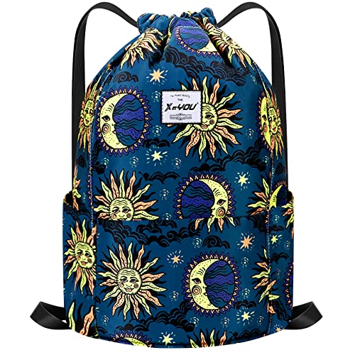 XEYOU Drawstring Backpack Bag Sport Gym Sackpack Beach Cinch Bag | Lightweight Swimming Bag, Water-Resistant Fabric, Travel Daypack for Women and Men - color: Sun and Moon Pattern