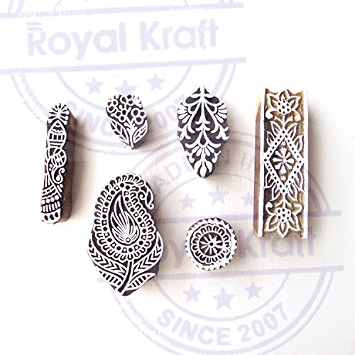 Paisley and Leaf Contemporary Designs Wood Blocks for Printing (Set of 5) - color: Htag0323