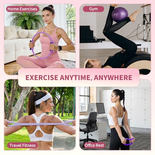 Pilates Ring Set for Women, Home Workout Pilates Equipment with Resistance Bands, 14'' Magic Circle, Mini Ball, Pilates Starter Kit for Strength - color: Purple