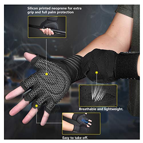 ihuan Ventilated Weight Lifting Gym Workout Gloves with Wrist Wrap Support for Men & Women, Full Palm Protection, for Weightlifting, Training, Fitness, Hanging, Pull ups - color: Black, size: X-Large (Pack of 2)