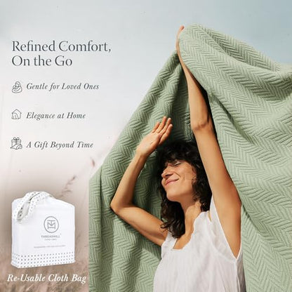 Threadmill Luxury 100% Cotton Twin Herringbone Blanket, Sage Green | All-Season Thermal Throw Blanket, Soft & Breathable, Cozy Moisture-Wicking, OEKO-TEX Certified, Machine Washable, 68x92 in - color: Sage Green, size: Twin (68" x 92")